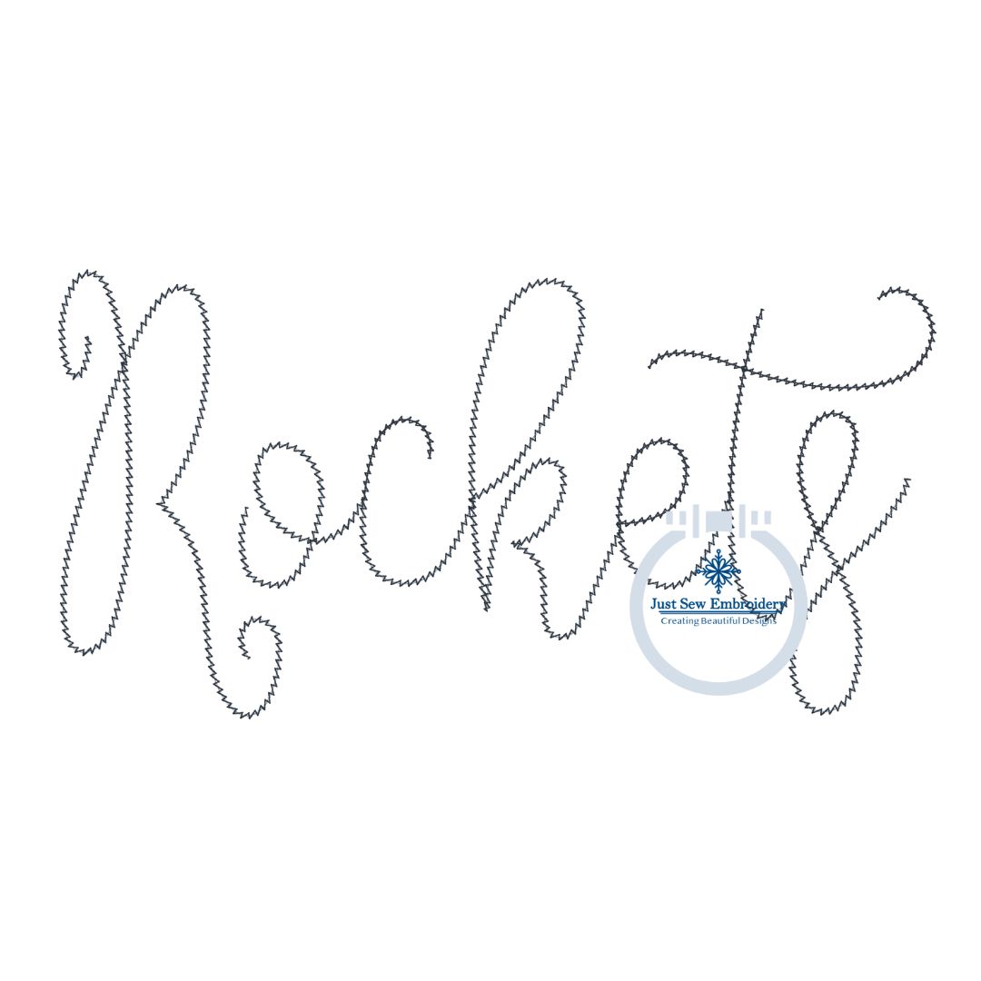 ROCKETS Script Chenille Yarn Applique Design Machine Embroidery Four Sizes 5x7, 8x8, 6x10, and 7x12 Hoop