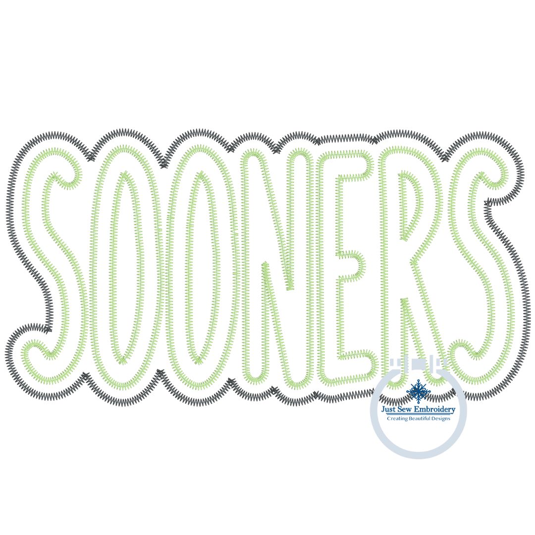 SOONERS Two Layer Design Machine Embroidery Two Color ZigZag Edge Four Sizes 5x7, 8x8, 6x10, and 7x12 Hoop