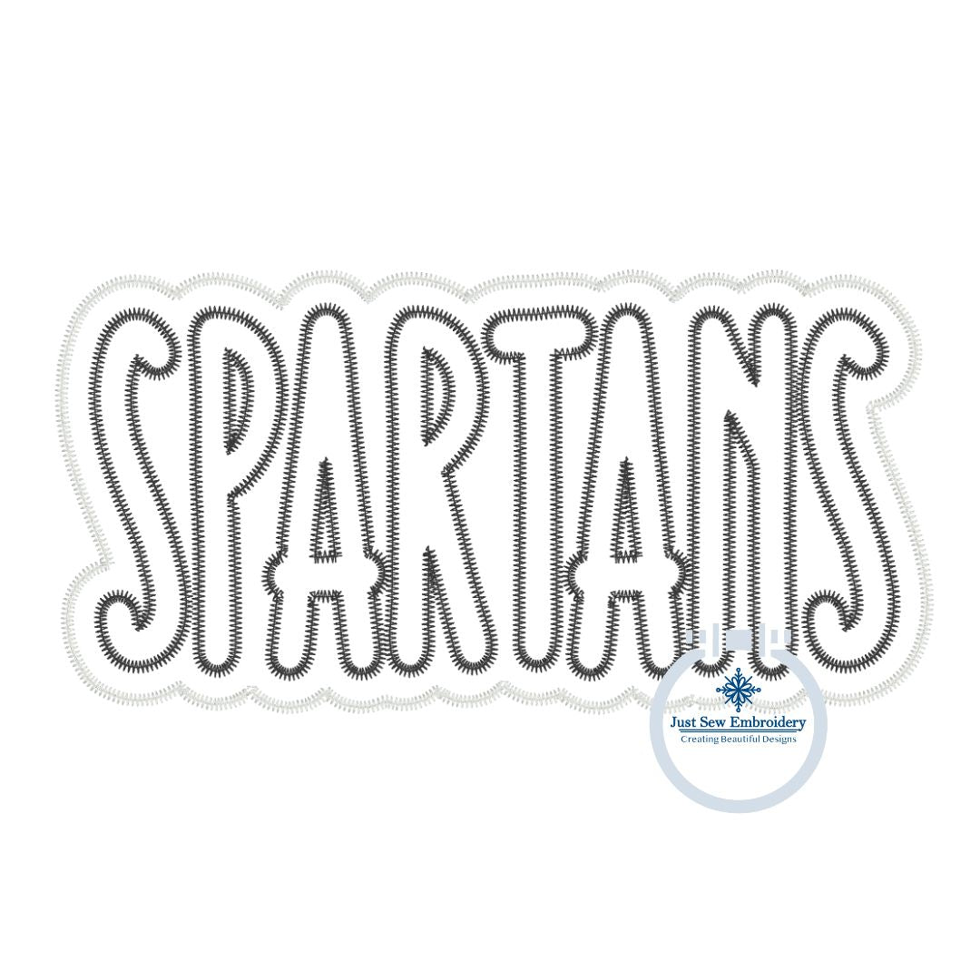 SPARTANS Applique Embroidery Two Layer Design Machine Embroidery Two Color ZigZag Edge Two Sizes 6x10 and 8x12 Hoop