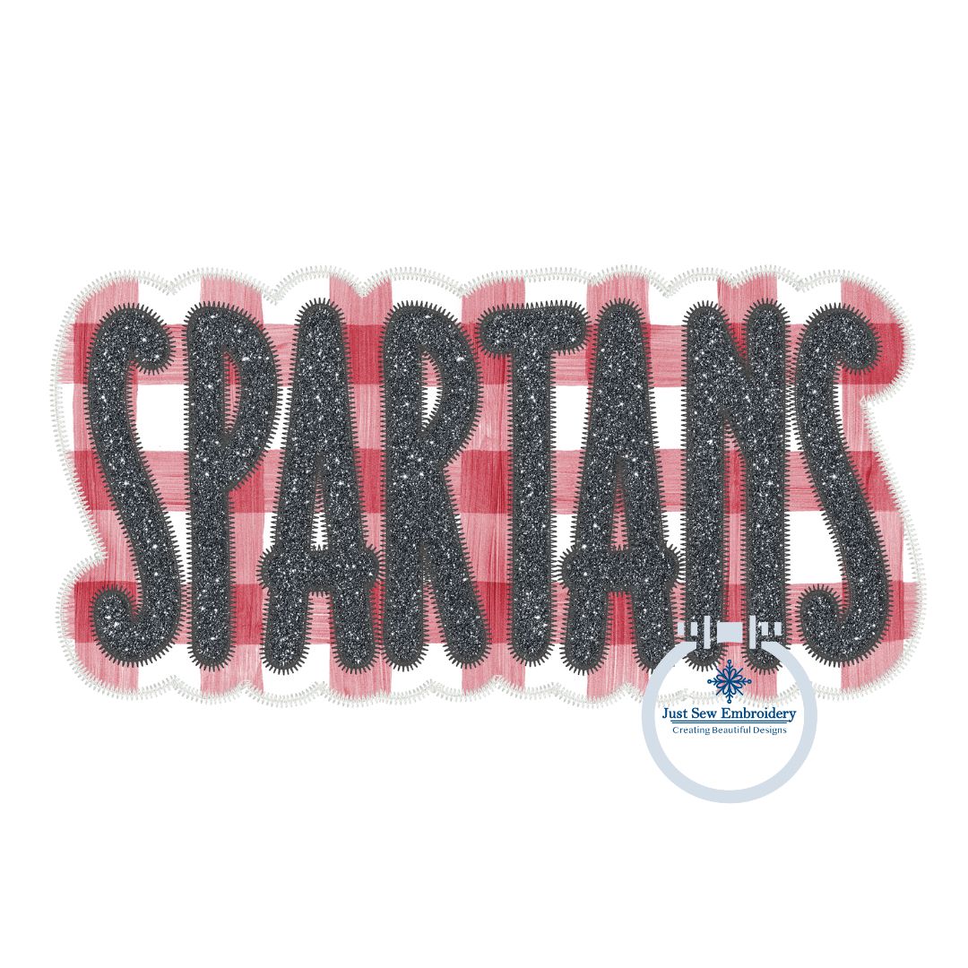 SPARTANS Applique Embroidery Two Layer Design Machine Embroidery Two Color ZigZag Edge Two Sizes 6x10 and 8x12 Hoop