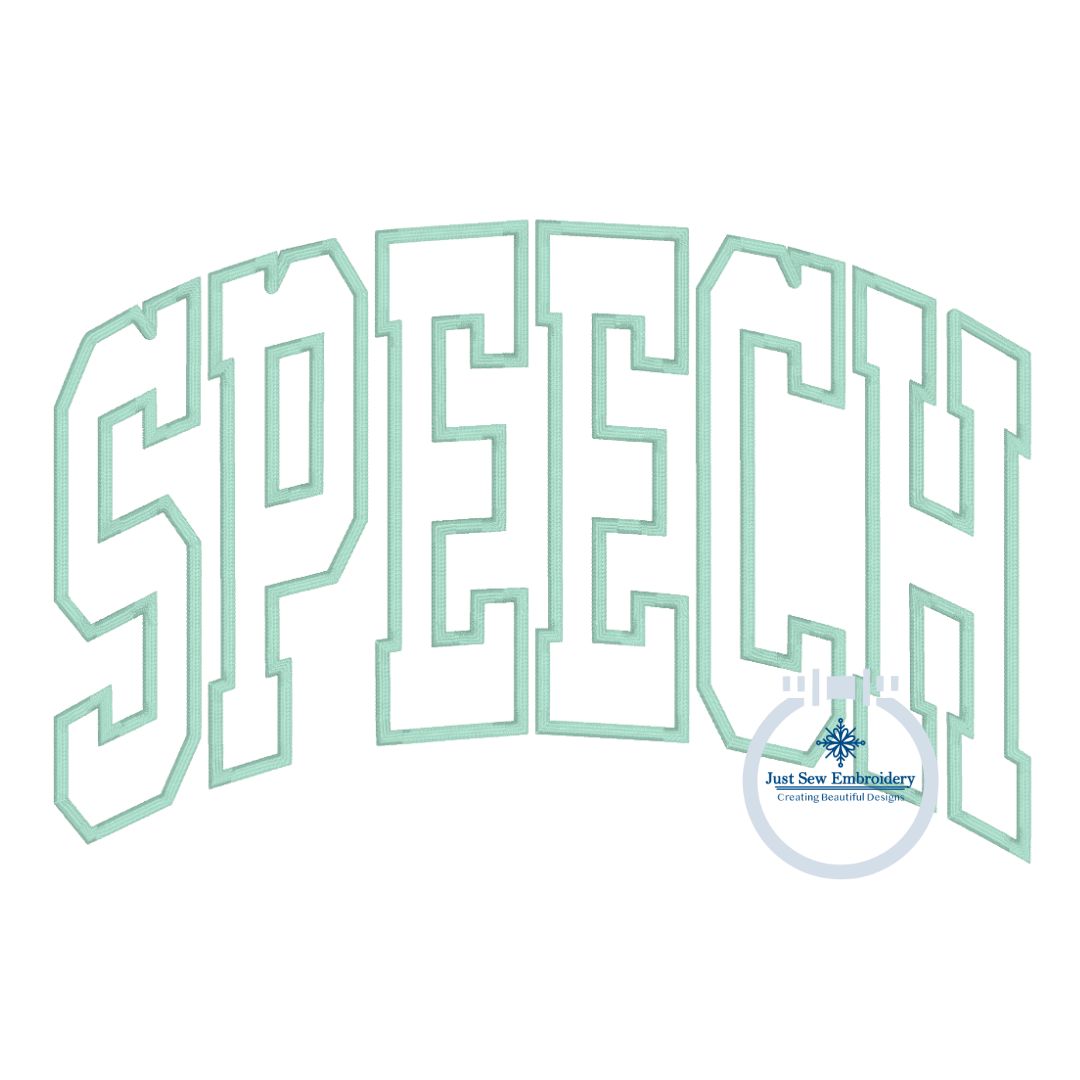 SPEECH Arched Satin Applique Embroidery Speech Therapist Pathologist Design Four Sizes 8x8, 6x10, 7x12, 8x12 Hoops