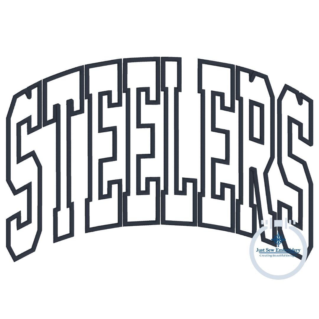 STEELERS Arched Applique Embroidery Design Machine Embroidery Satin Edge Three Sizes 6x10, 7x12, and 8x12 Hoop