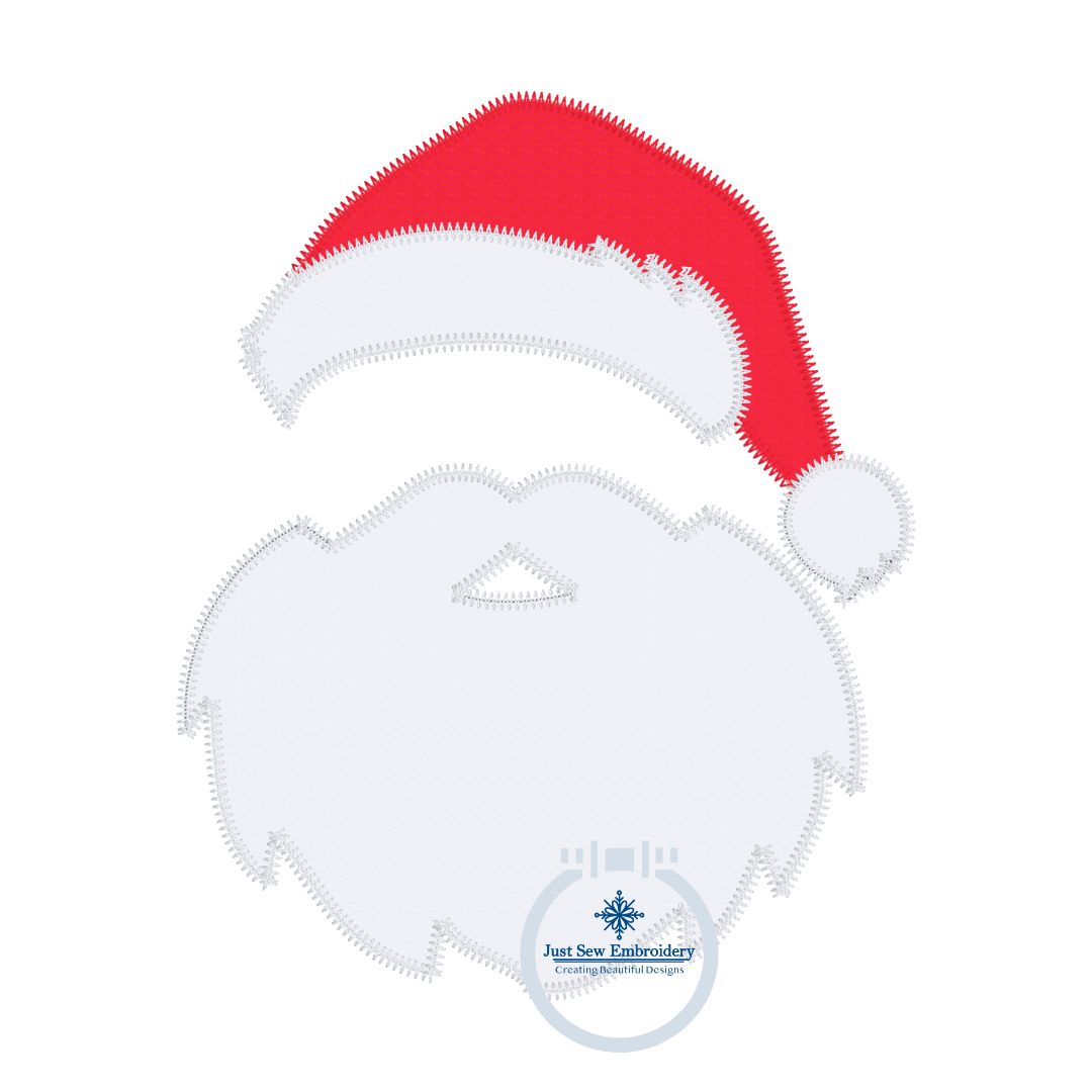 Santa Head Applique Machine Embroidery Design with ZigZag Stitch in Three Sizes Christmas Applique 4 inch, 6 inch, 8 inch