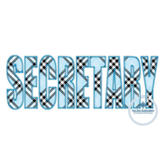 Secretary Block ZigZag Applique Embroidery Quick Stitch Shirt Design Two Sizes 6x10 and 8x12 Hoop