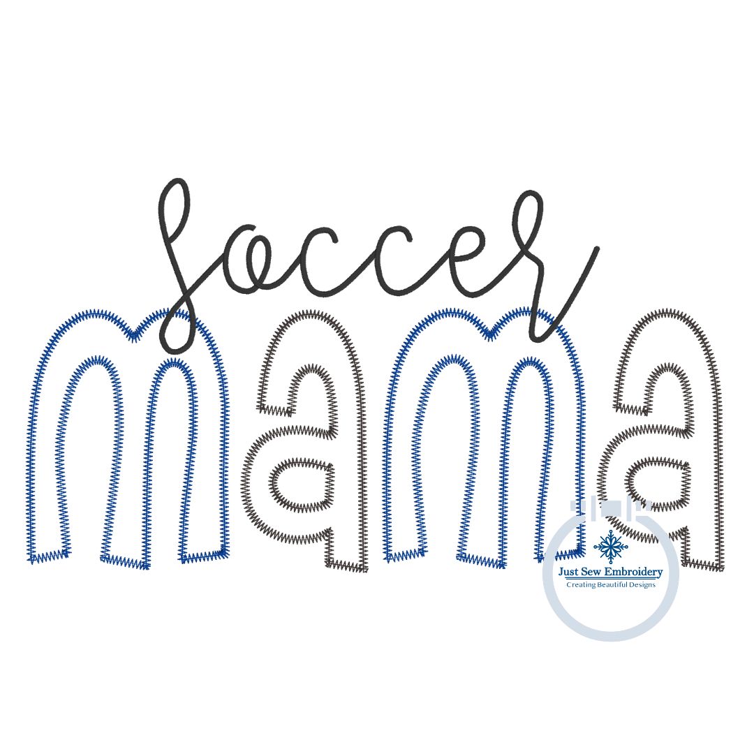 Soccer MAMA Raggy and Zigzag Applique Machine Embroidery Design Two Sizes 6x10 Hoop and 8x12 Hoop