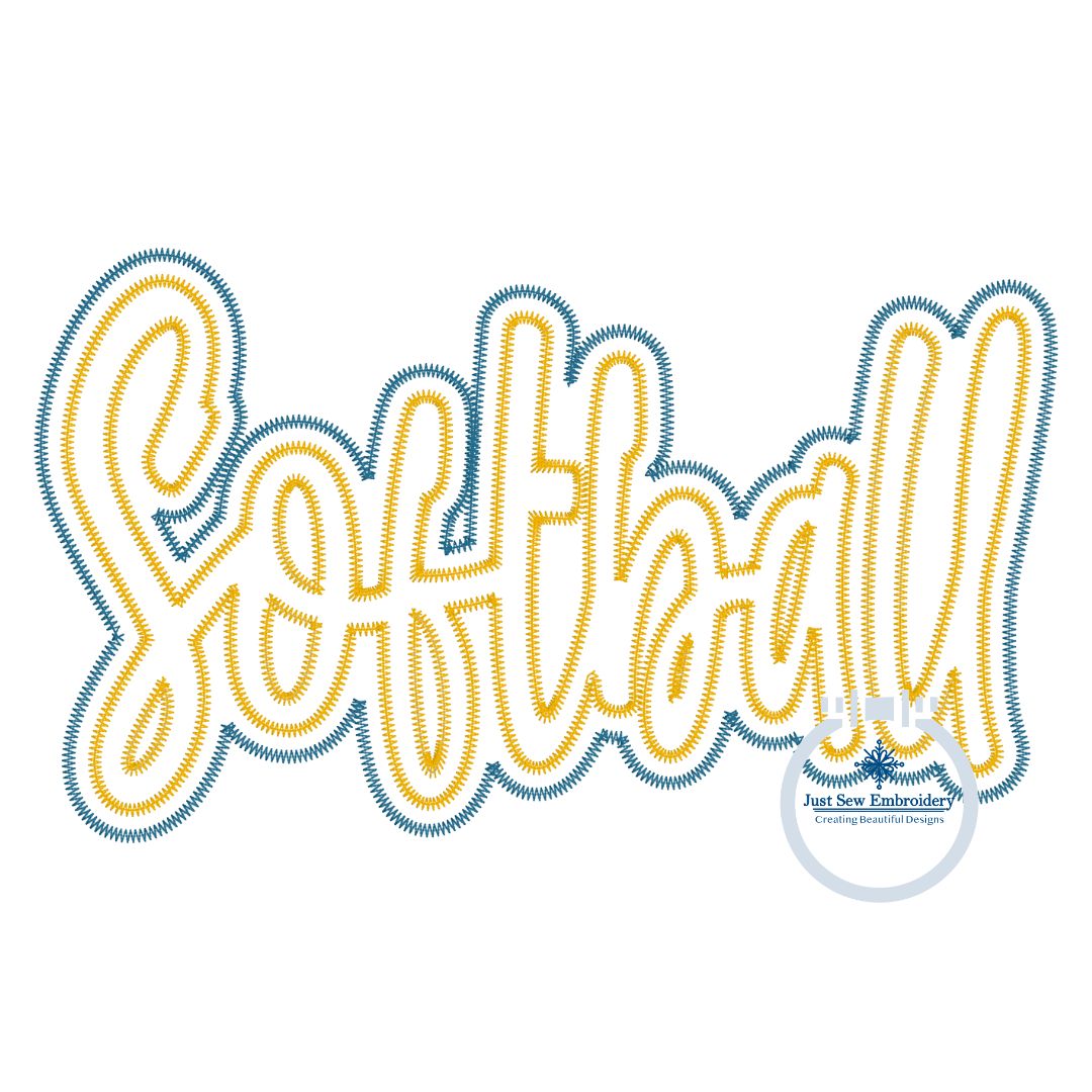 Softball Double Zigzag Applique Machine Embroidery Design Four Sizes 5x7, 8x8, 6x10, and 7x12 Hoop