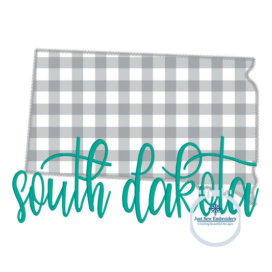 SD South Dakota State Applique ZigZag Stitch with Script Overlap Embroidery Design 8x12 Hoop