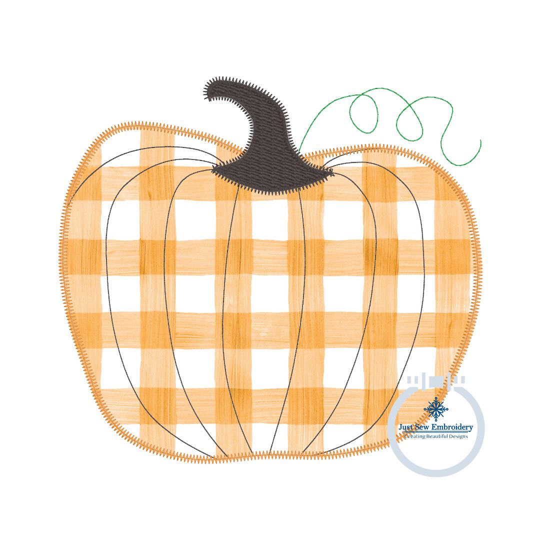 Squatty Pumpkin Zigzag Applique Machine Embroidery Design Four Sizes 4x4, 5x7, 6x10, and 8x12 Hoop