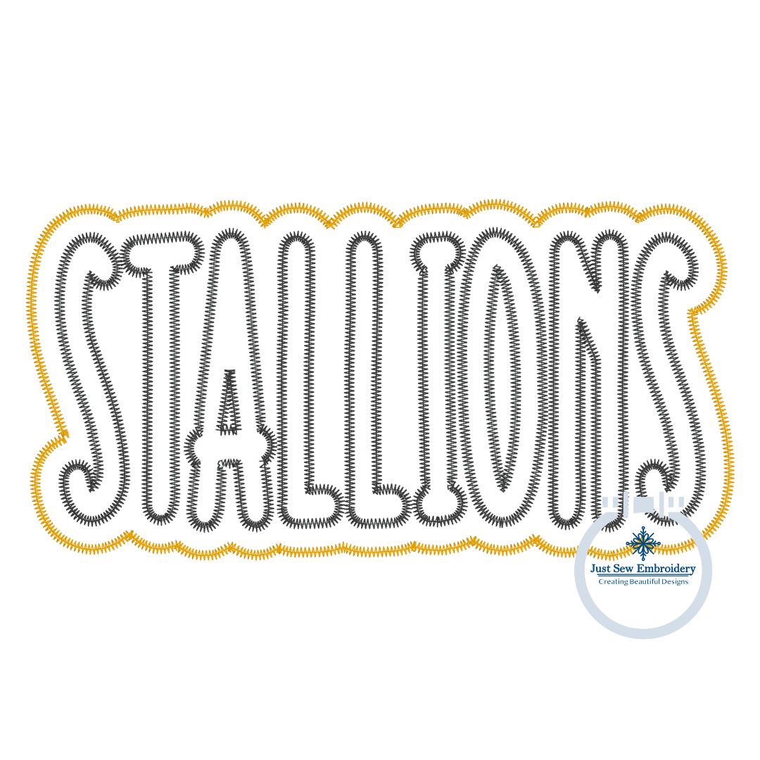 STALLIONS Two Layer Applique Embroidery Design Machine Embroidery Two Color ZigZag Edge Four Sizes 5x7, 8x8, 6x10, 8x12 Hoop