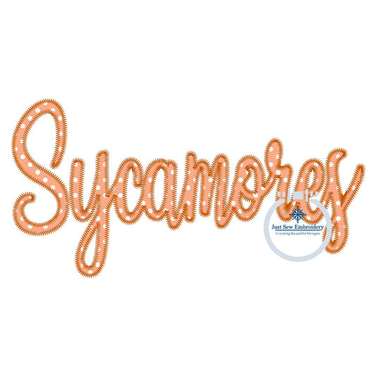 Sycamores Applique Embroidery Script ZigZag Design Machine Embroidery Two Sizes 6x10 and 7x12 Hoop