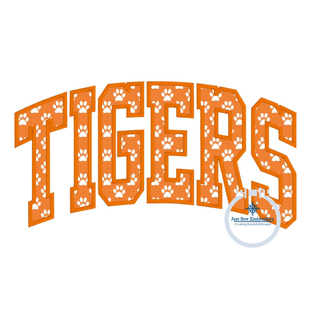 TIGERS Arched Applique Embroidery Satin Stitch Design Machine Embroidery Four Sizes 5x7, 6x10, 8x8, 8x12 Hoop