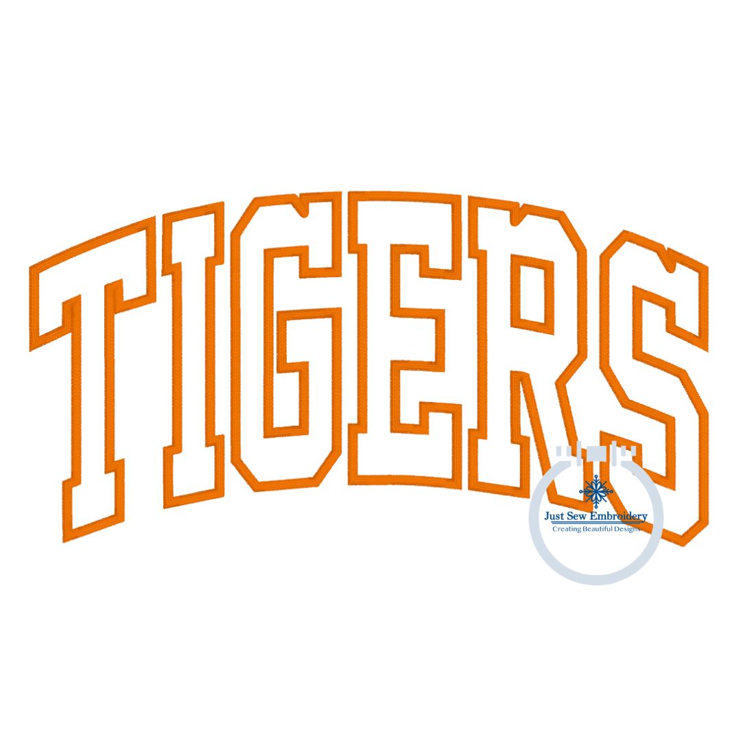 TIGERS Arched Applique Embroidery Satin Stitch Design Machine Embroidery Four Sizes 5x7, 6x10, 8x8, 8x12 Hoop