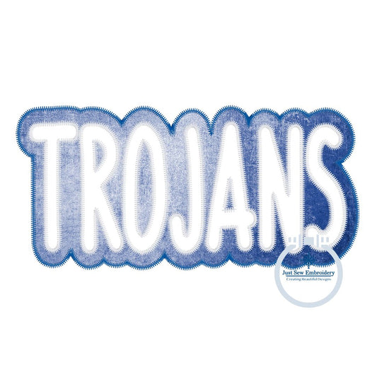 TROJANS Two Layer Applique Embroidery Design Machine Embroidery Two Color ZigZag Edge Four Sizes 5x7, 6x10, 8x8, 8x12 Hoop