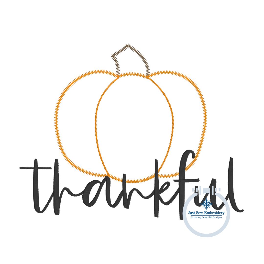 Thankful Pumpkin Applique Machine Embroidery Design ZigZag Fall Thanksgiving Design One Size to fit 8x12 Hoop