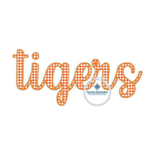 TIGERS Script Applique Embroidery Zigzag Design Machine Embroidery Three Sizes 8x8, 6x10 and 8x12 Hoop