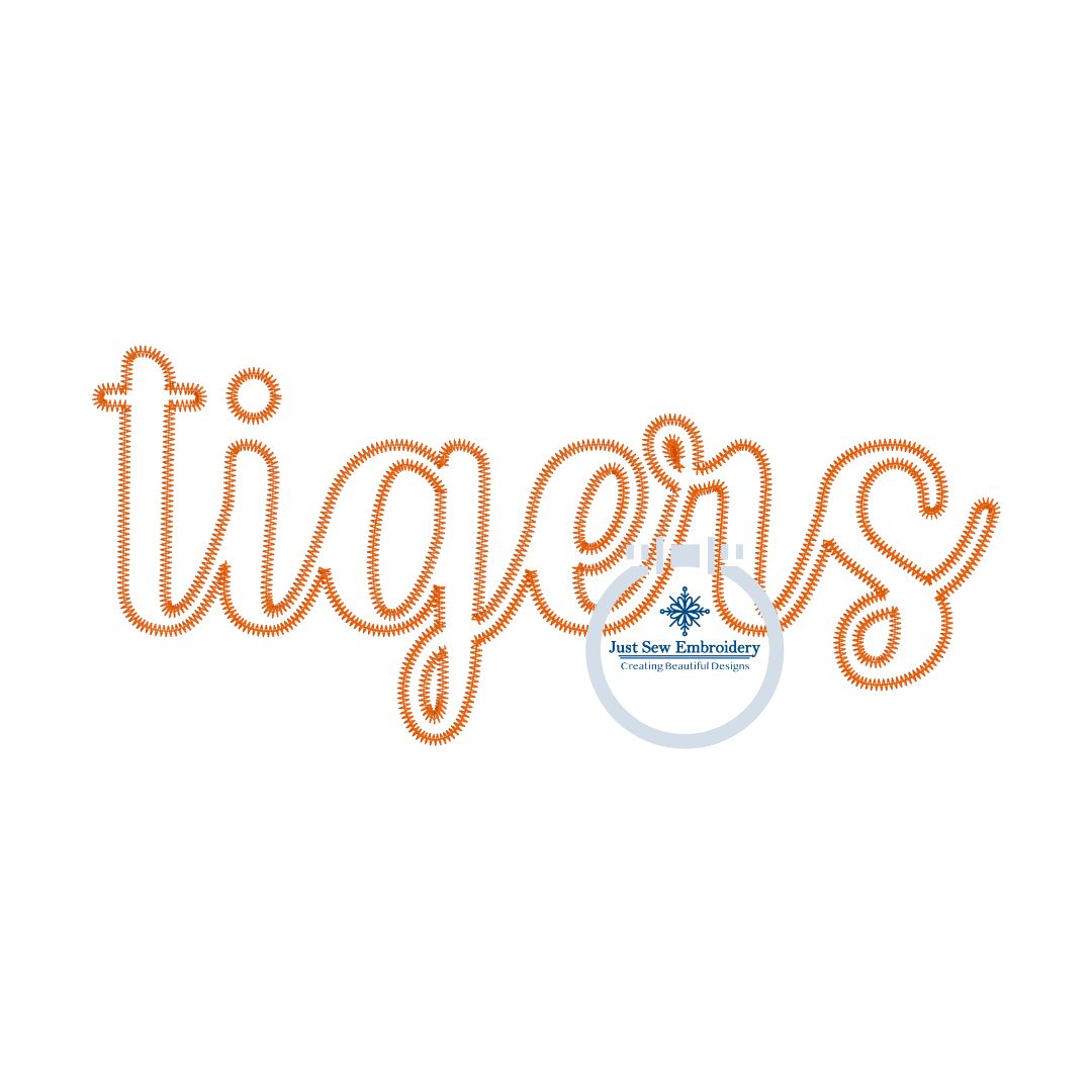 TIGERS Script Applique Embroidery Zigzag Design Machine Embroidery Three Sizes 8x8, 6x10 and 8x12 Hoop