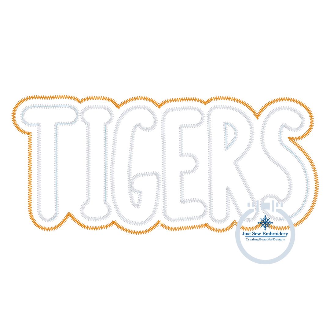 TIGERS Two Layer Design Applique Machine Embroidery Two Color ZigZag Edge 8x12 Hoop