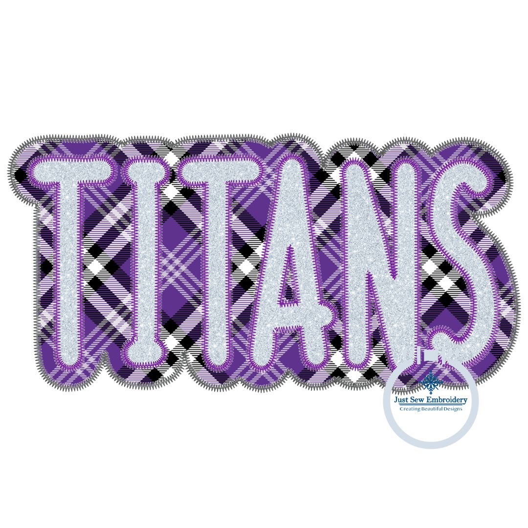 TITANS Two Layer Applique Embroidery Design Machine Embroidery Two Color ZigZag Edge Two Sizes 6x10 hoop and 8x12 Hoop