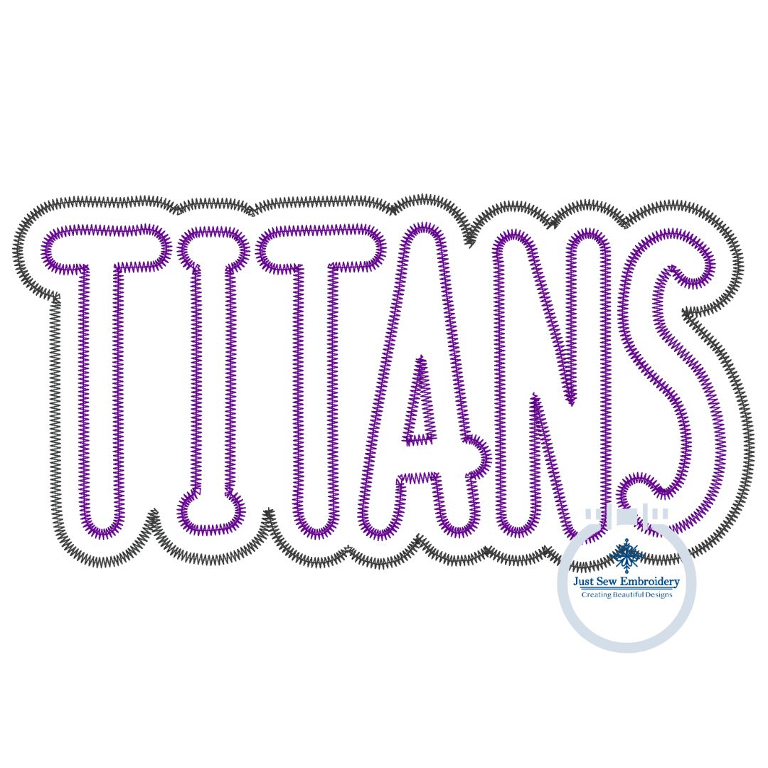 TITANS Two Layer Applique Embroidery Design Machine Embroidery Two Color ZigZag Edge Two Sizes 6x10 hoop and 8x12 Hoop