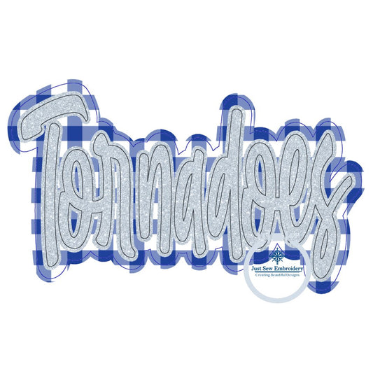 TORNADOES Applique Embroidery Two Layer Bean (Raggy) Edge Script Design Machine Embroidery Four Sizes 5x7, 8x8, 6x10, 7x12 Hoop