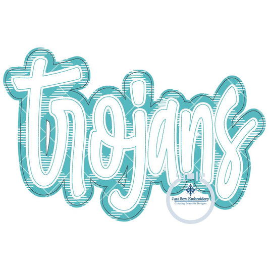 TROJANS Double Raggy Applique Embroidery Two Layer Design Machine Embroidery Bean Stitch Edge Five Sizes 5x7, 8x8, 6x10, 7x12, and 8x12 Hoop