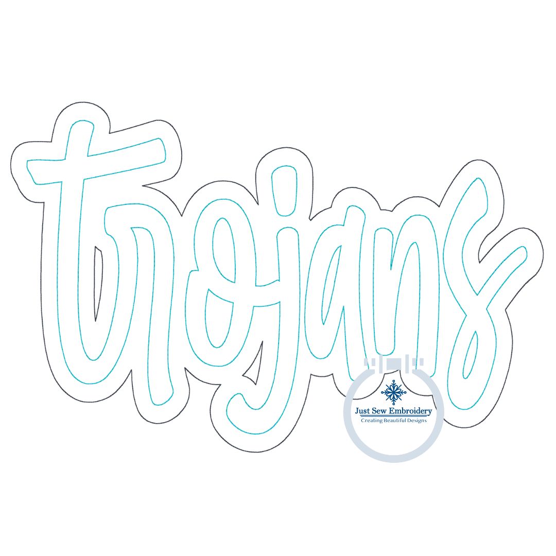 TROJANS Double Raggy Applique Embroidery Two Layer Design Machine Embroidery Bean Stitch Edge Five Sizes 5x7, 8x8, 6x10, 7x12, and 8x12 Hoop