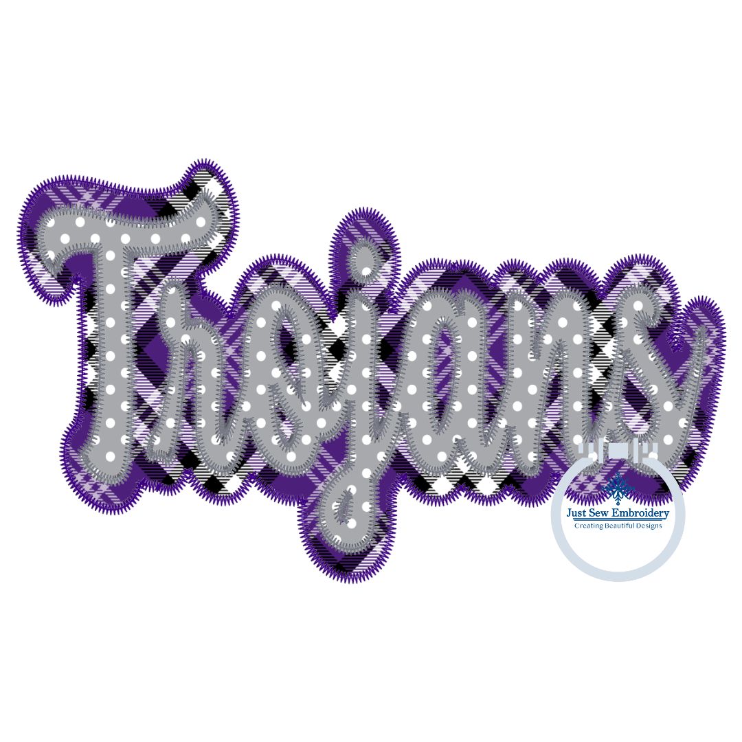 TROJANS Applique Embroidery Two Layer Design Machine Embroidery ZigZag Edge Three Sizes 6x10, 8x8, 8x12 Hoop