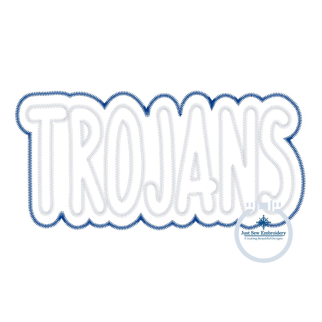 TROJANS Two Layer Applique Embroidery Design Machine Embroidery Two Color ZigZag Edge Four Sizes 5x7, 6x10, 8x8, 8x12 Hoop