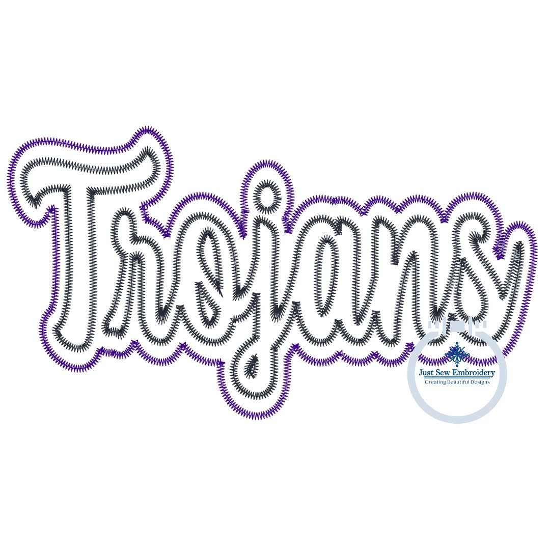 TROJANS Applique Embroidery Two Layer Design Machine Embroidery ZigZag Edge Three Sizes 6x10, 8x8, 8x12 Hoop