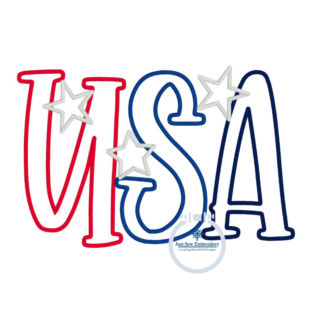 USA Stars Applique Embroidery Machine Embroidery Satin Stitch July 4 4th of July Independence Three Sizes 5x7, 6x10, and 8x12 Hoop