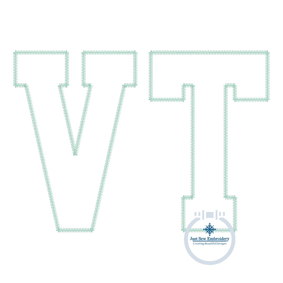 VT Vermont Zigzag Applique Machine Embroidery Design Five Sizes 4x4, 5x7, 8x8, 6x10 and 8x12 Hoop