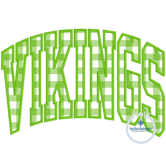 VIKINGS Arched Satin Applique Embroidery Machine Design Five Sizes 5x7, 6x10, 8x8, 7x12, 8x12 Hoop