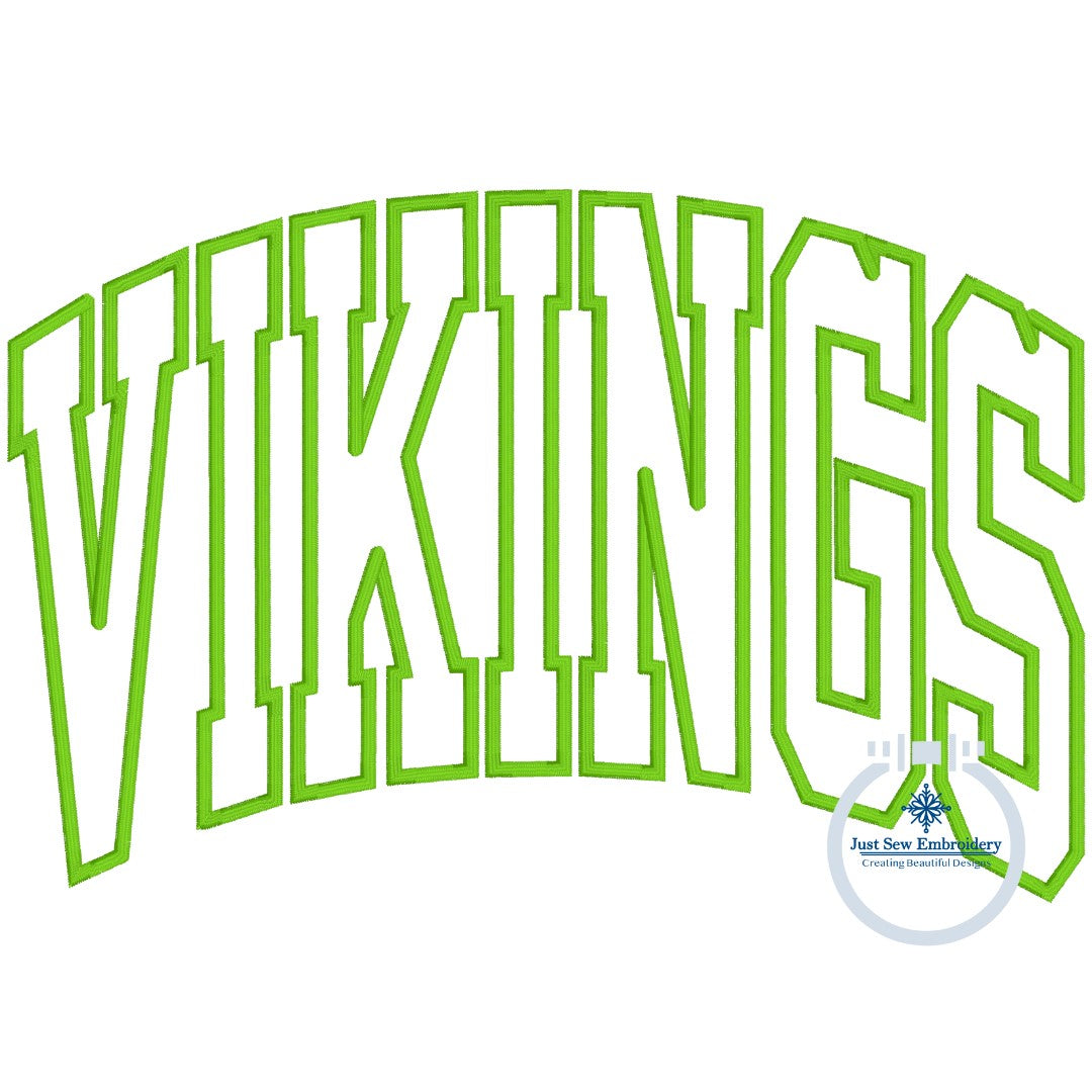 VIKINGS Arched Satin Applique Embroidery Machine Design Five Sizes 5x7, 6x10, 8x8, 7x12, 8x12 Hoop