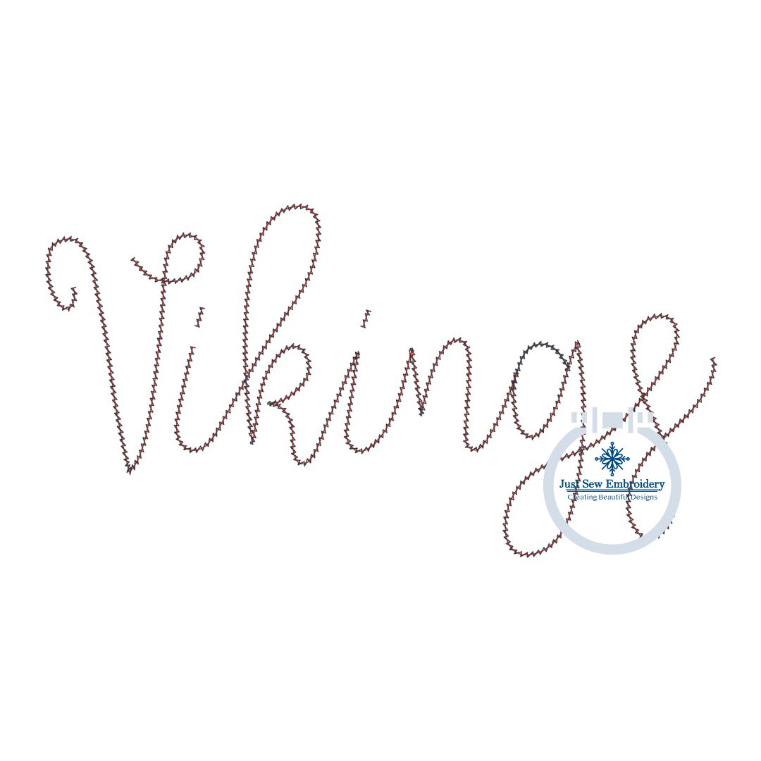 VIKINGS Script Chenille Yarn Applique Design Machine Embroidery Two Sizes 6x10 and 7x12 Hoop