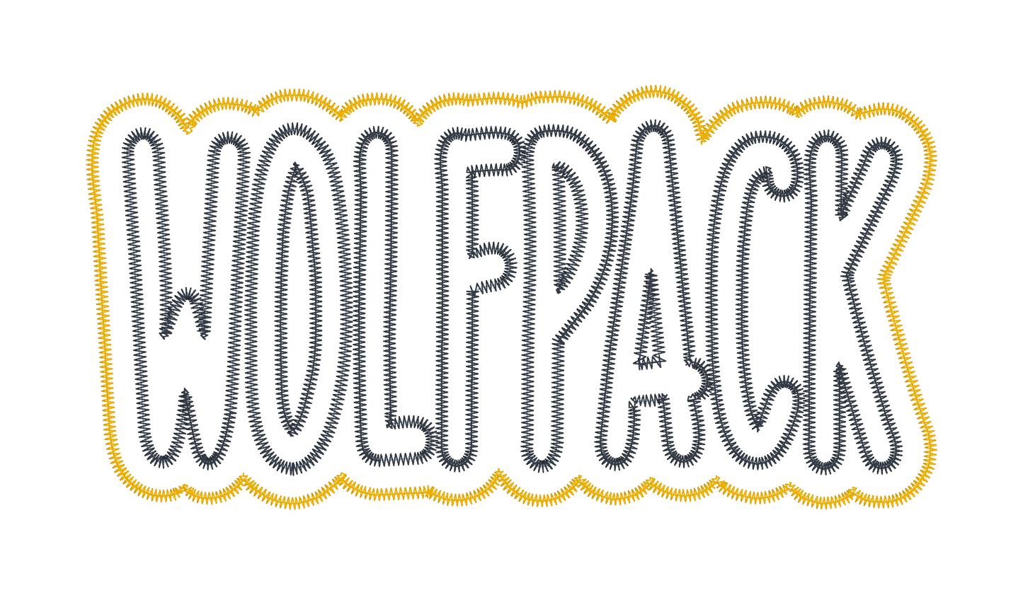 WOLFPACK Two Layer Applique Embroidery Design Machine Embroidery Two Color ZigZag Edge Five Sizes 5x7, 8x8, 6x10, 7x12, 8x12 Hoop