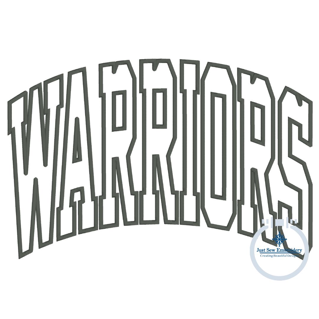 WARRIORS Arched Applique Embroidery Machine Embroidery Satin Stitch Edge Three Sizes 6x10, 7x12, and 8x12 Hoop