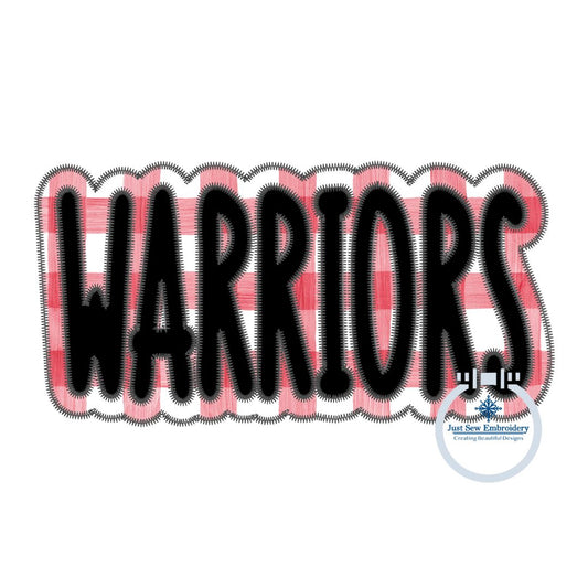 WARRIORS Two Layer Applique Embroidery Design Machine Embroidery Two Color ZigZag Edge Four Sizes 5x7, 6x10, 8x8, and 8x12 Hoop