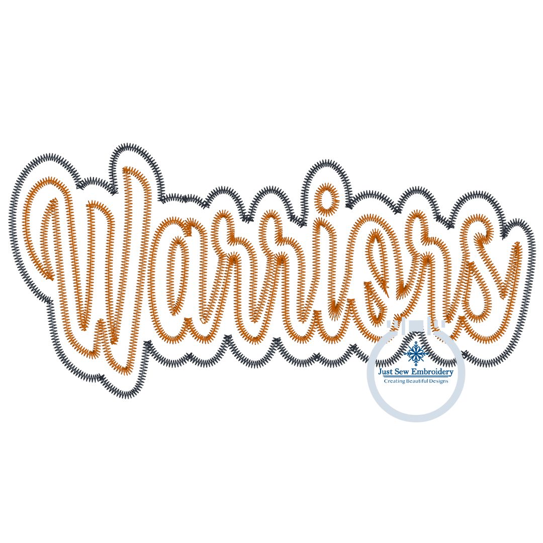 Warriors Applique Embroidery Two Layer Zigzag Script Design Machine Embroidery Three Sizes 6x10, 8x8,  8x12 Hoop