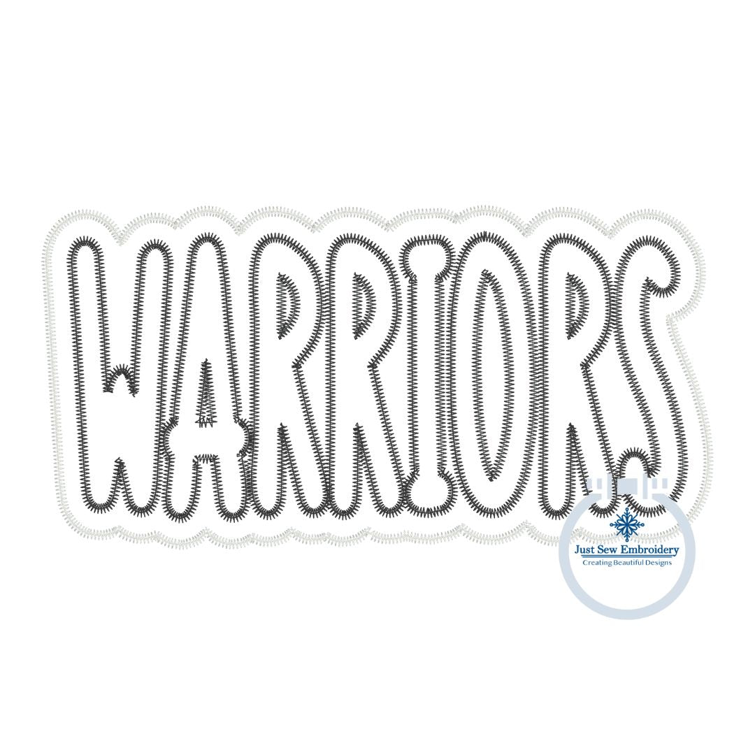 WARRIORS Two Layer Applique Embroidery Design Machine Embroidery Two Color ZigZag Edge Four Sizes 5x7, 6x10, 8x8, and 8x12 Hoop