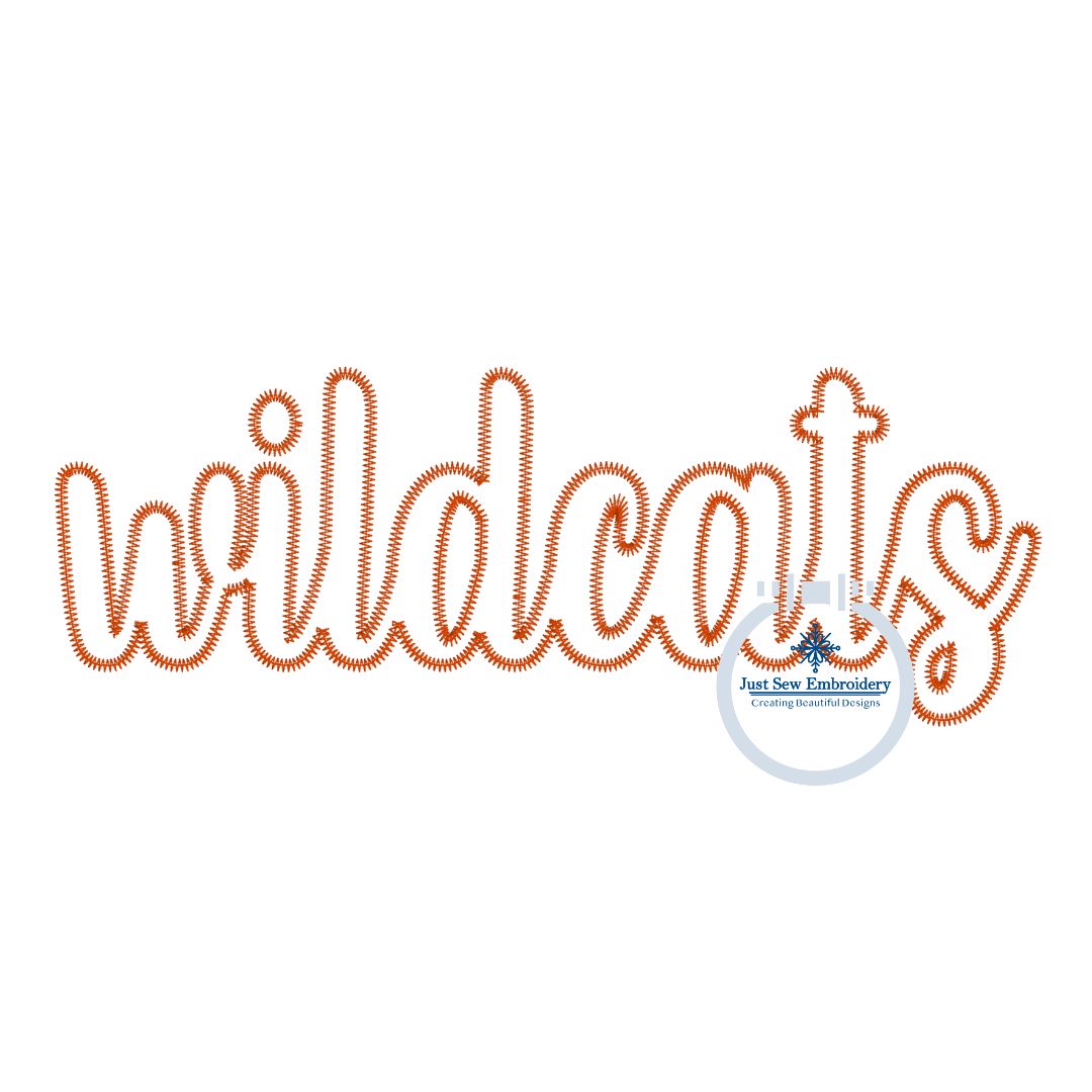 WILDCATS Applique Embroidery Script Machine Embroidery ZigZag Edge Four Sizes 5x7, 8x8, 6x10, and 8x12 Hoop