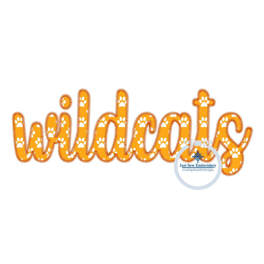 WILDCATS Applique Embroidery Script Machine Embroidery ZigZag Edge Four Sizes 5x7, 8x8, 6x10, and 8x12 Hoop