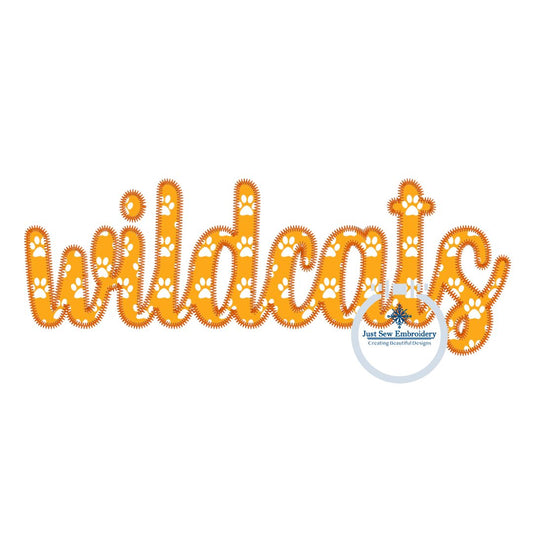 WILDCATS Applique Embroidery Script Machine Embroidery ZigZag Edge Four Sizes 5x7, 8x8, 6x10, and 8x12 Hoop