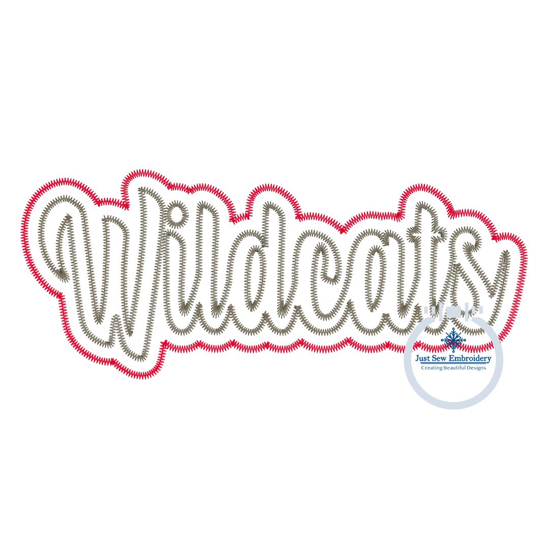 WILDCATS Applique Embroidery Script Two Layer Machine Embroidery ZigZag Edge Three Sizes 8x8, 6x10, and 8x12 Hoop
