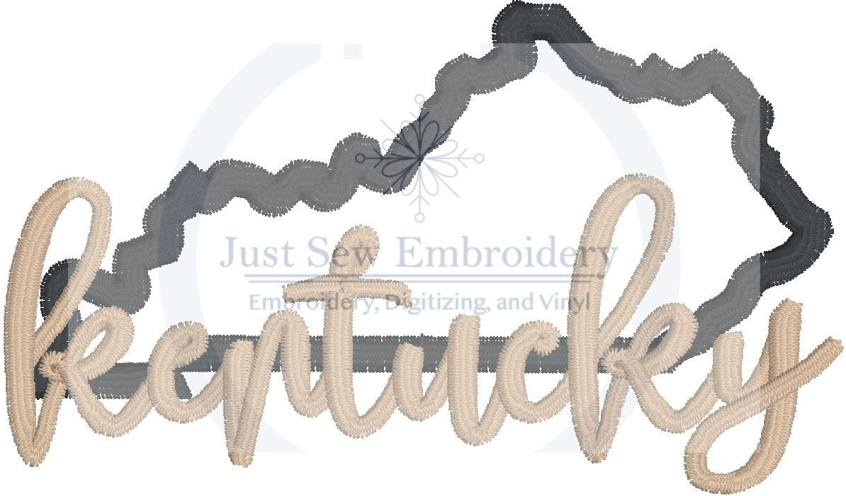 Kentucky Applique or Your State Embroidery Design Script Satin Stitch Machine Embroidery Hat Hoop