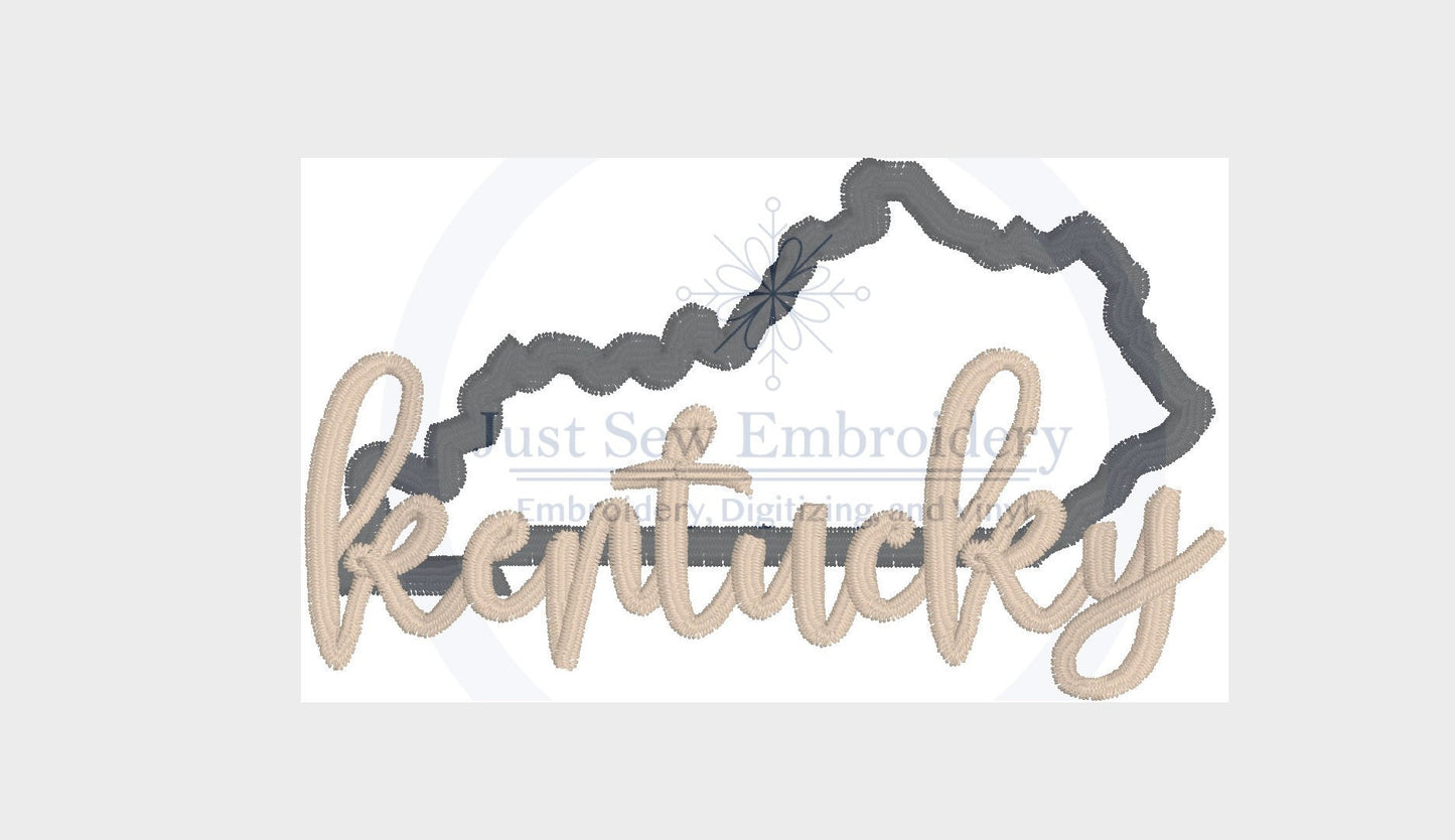 Kentucky Applique or Your State Embroidery Design Script Satin Stitch Machine Embroidery Hat Hoop