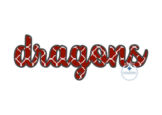 Applique Embroidery DRAGONS Single Layer Satin Script Design Machine Embroidery 5x7 6x10 8x12 Hoop