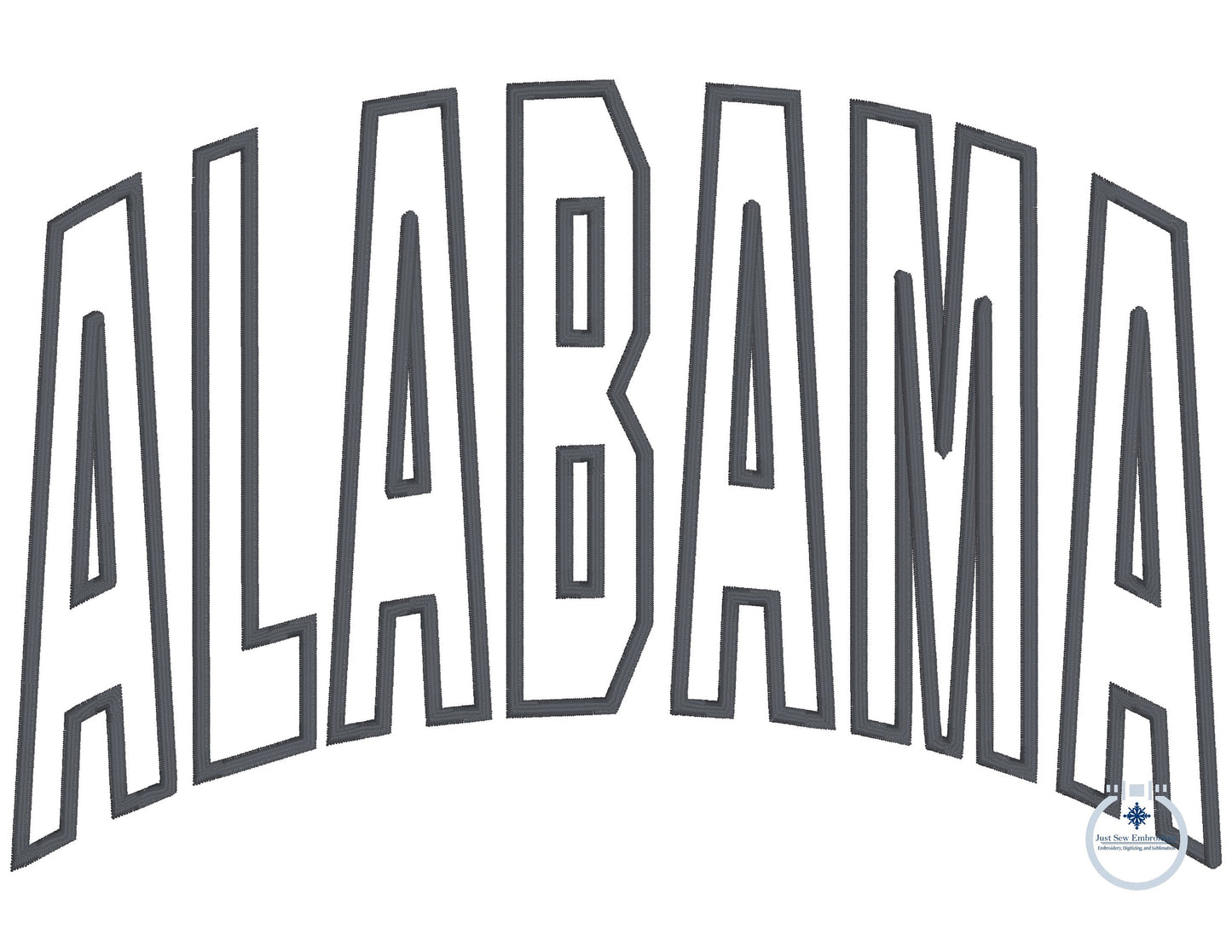 Alabama Arched Satin Applique Embroidery Design Three Sizes 8x8, 6x10, 8x12 Hoop