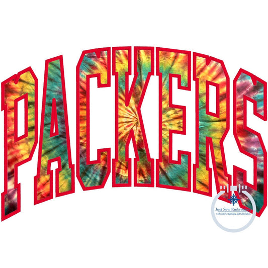 PACKERS Arched Applique Embroidery Design Machine Embroidery Satin Edge Five Sizes 5x7, 8x8, 6x10, 7x12, 8x12 Hoop