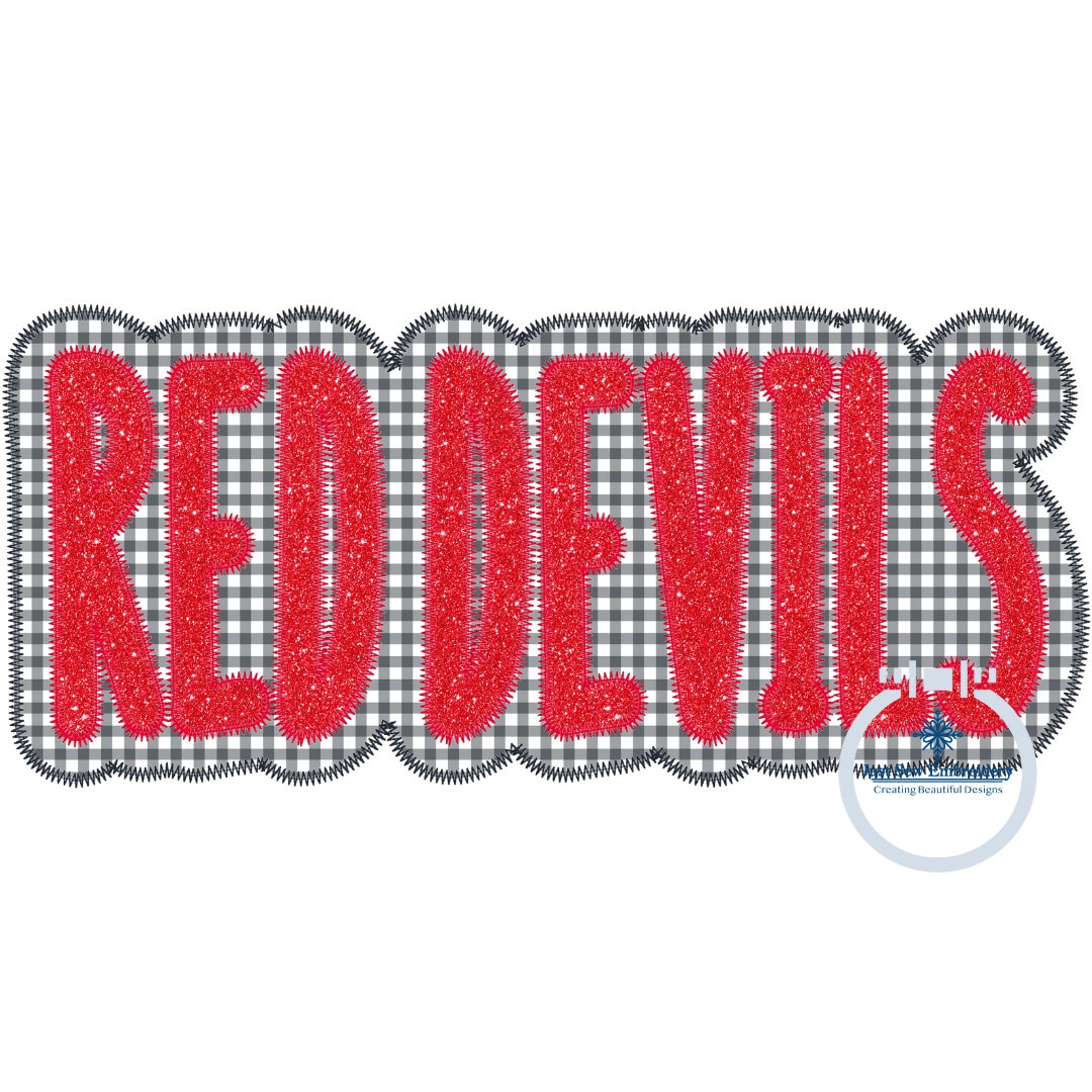 Red Devils Applique Embroidery Two Layer Zigzag Machine Design Three Sizes 8x8, 6x10, 8x12 Hoop