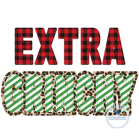 Extra Grinchy Raggy Applique Embroidery Design Bean Stitch Edge Five Sizes: 5x7, 8x8, 6x10, 7x12, and 8x12 hoop